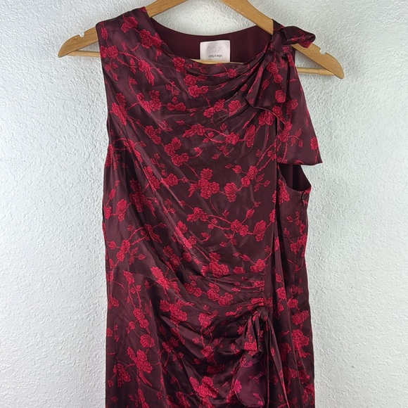 Cinq A Sept Nanon 100% Silk Cowl Neck Red Floral Ruffled Asymmetrical Midi Dress - Picture 9 of 9